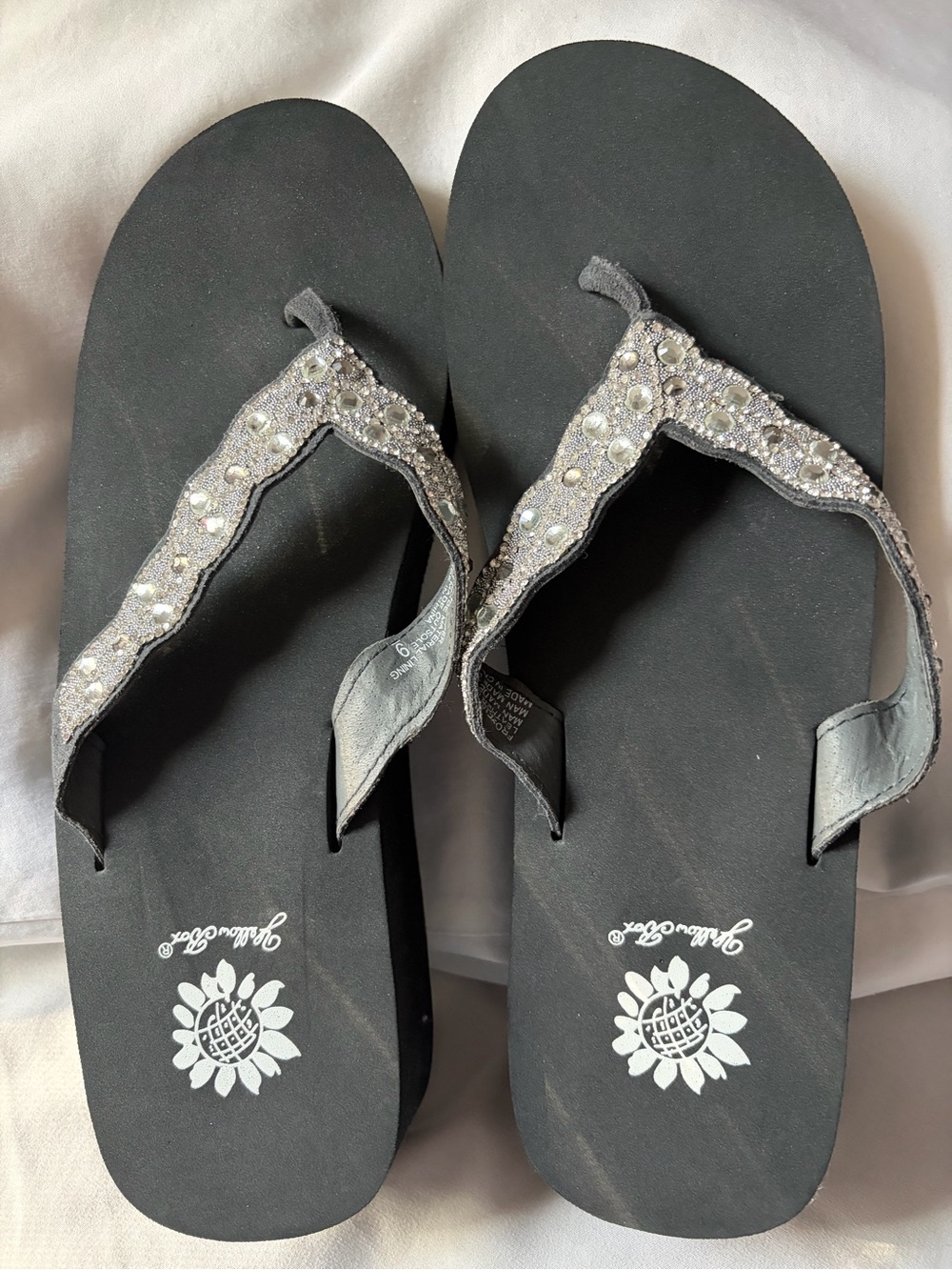 Women's Black Rhinestone Flip Flop Sandals